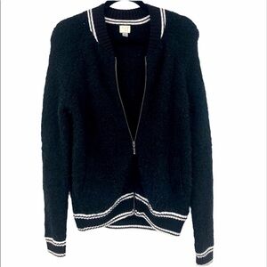 A new day Women’s black zip sweater cardigan w/white trim‎ S